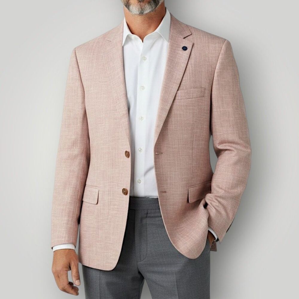 OAK HILL Men's Blazer 4XL 58R/60R Sport Coat Two Button Suit Jacket Pink 2-vent